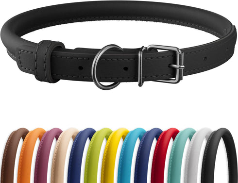 CollarDirect Rolled Leather Dog Collar, Soft Padded Round Puppy Collar, Handmade Genuine Leather Collar Dog Small Large Cat Collars 13 Colors (6-7...