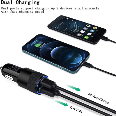 30W USB C Car Charger, Dual Ports Fast PD Type C Car Charger Adapter Rapid Plug for iPhone 15 14 13 12 11 Mini Pro Max SE Xs Xr X 8 Plus, Samsung ...