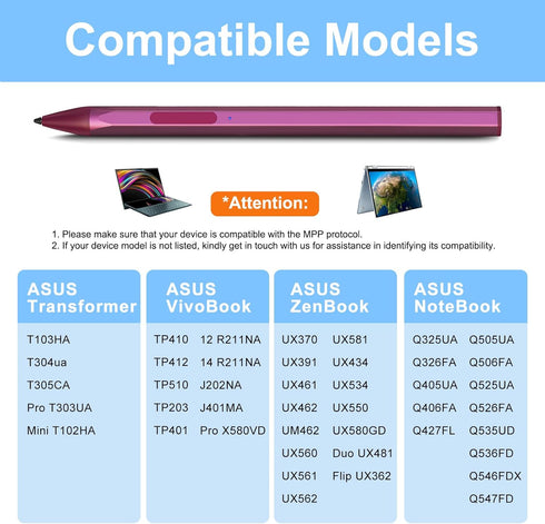 Stylus Pen for ASUS Transformer/ASUS Zenbook/ASUS Vivobook Flip/ASUS Notebook Touchscreen Laptop Tablet Rechargeable MPP 2.0 Tilt Pencil 4096 Pres...