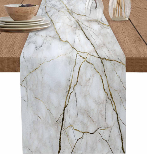 Marble Table Runner-Cotton linen-Long 72 inche White Gray Gold Dresser Scarves,Texture Tablerunner for Kitchen Coffee/Dining/Sofa/End Table Bedroo...