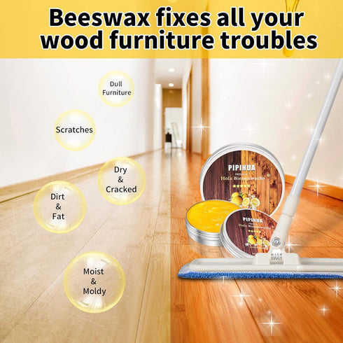 PIPIHUA Beeswax Furniture Polish, Wood Seasoning Beeswax for Furniture Waterproof & Repair Wood Wax to Protect & Care, 1pc Beeswax with Sponge(Lem...