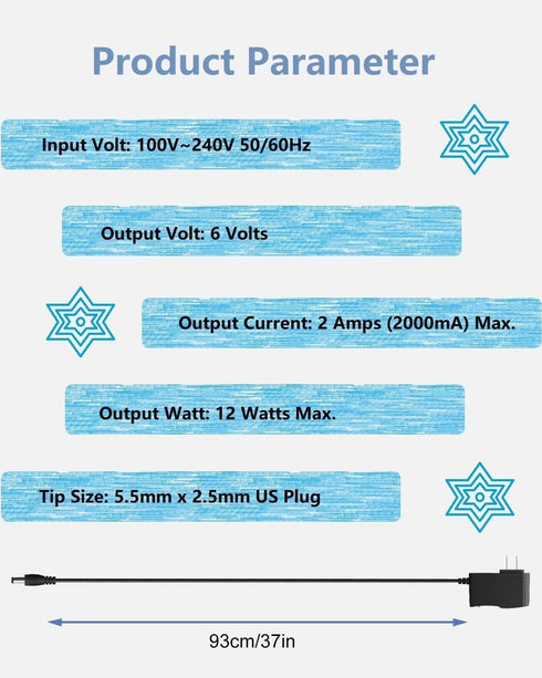 6V 2A Power Supply, 100-240 50/60Hz AC to DC 6 Volt 2 Amp Power Adapter 6V AC/DC Transformer, 5.5mm x 2.5mm DC Plug...