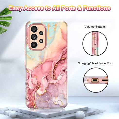 Btscase for Samsung Galaxy A53 5G Case, Marble Pattern 3 in 1 Heavy Duty Shockproof Full Body Rugged Hard PC+Soft Silicone Drop Protective Women G...