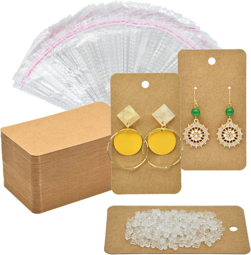 Twavang Earring Display Cards with 100Pcs Earring Holder Cards, 100 Pairs Clear Earring Backs and 100Pcs Self Adhesive Bags for Earrings Jewelry D...