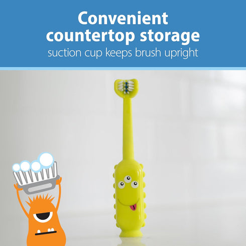 Dr. Brown's ToothScrubber Toddler Toothbrush, Triple-Sided Training Toothbrush with Suction Cup Base, Green, Baby Oral Care, Ages 1-4 Years...