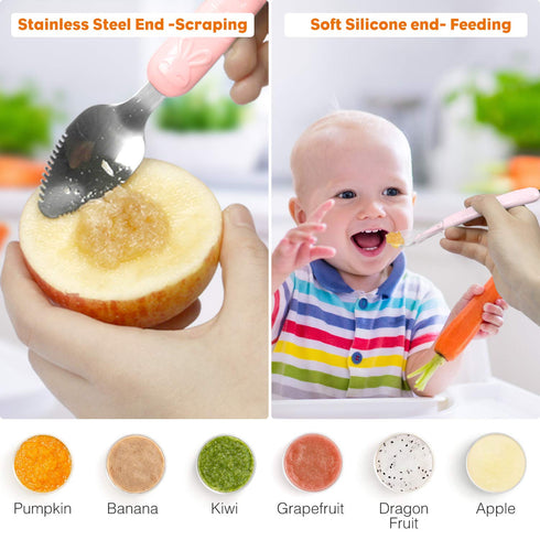 Baby Feeding Supplies Baby Fruit Spoon and Bib BPA Free Baby Food Feeder(Pink)...