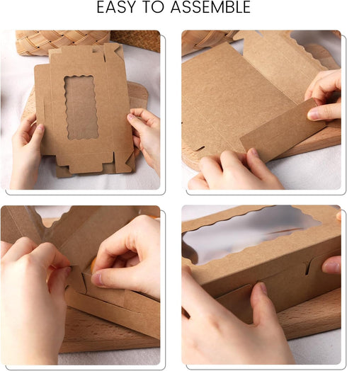 VGOODALL 20PCS snack Cookie Boxes with Window, 7"x4.3"x1.5" Brown Bakery Boxes Treat Bakery Cake Boxes for Macaron Chocolate Dessert Wedding Birth...