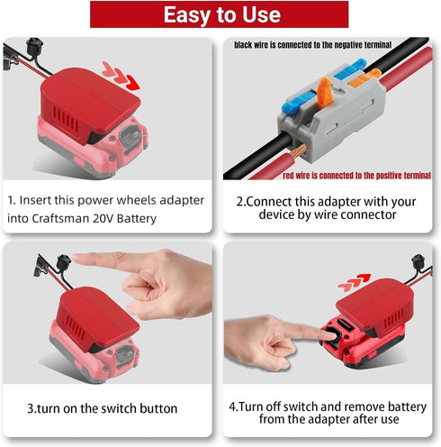 EID 2 Pack for Power Wheel Battery Adapter Fit for Craftsman 20V V20 Battery with Wire Connector, 14 Gauge Wire, 30Amp Fuse and Switch Button, DIY...