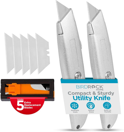INTERNET'S BEST Premium Utility Knife Set | Retractable Box Cutter with Metal Handle | Heavy-Duty Cutting for Cardboard, Carpet, Plastic | Retract...