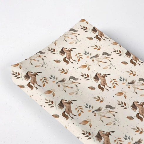 Farm Animals Horses Leaves Changing Pad Cover, Cute Horses Prints Baby Nursery Diaper Changing Table Pad Cover, Unisex Horses Animals Pattern Diap...