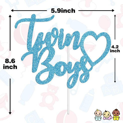 Twin Boys Cake Topper, Baby Shower Cake Decor for Boy, Oh Babies/Gender Reveal/Babies 1st Birthday Party Decorations Supplies, Blue Glitter...