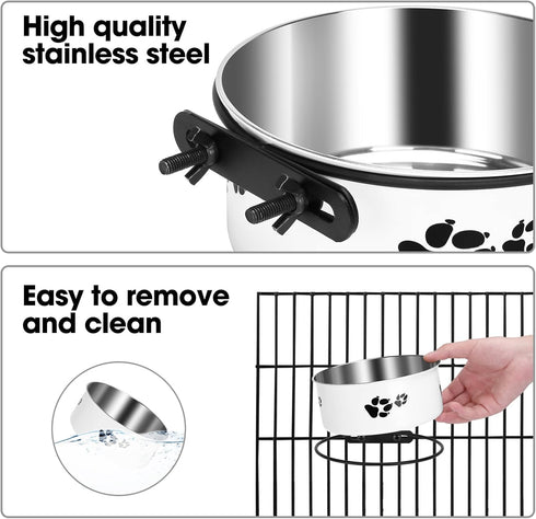 2 Pack Dog Crate Kennel Water Bowl No Spill, Hanging Stainless Steel Dog Bowls Attach to Kennel Cage Crate, Food Water Bowl Dish for Medium Small ...