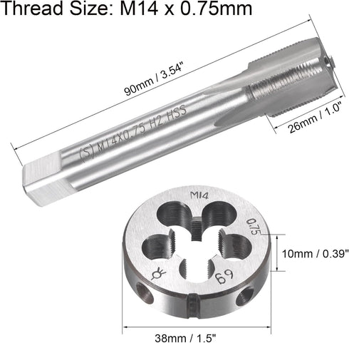 uxcell M14 x 0.75mm Metric Tap and Die Set, Machine Thread Screw Tap with Round Threading Die, Tap & Die Kit for Nut Screw Bolt Thread Repair...