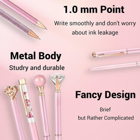 Jxueych 8 Pack Aesthetic Ballpoint Pens for Women Girls, Cute Pens Office Supplies Desk Decor, Stylus Tip, Crystal Diamond, Glitter, Liquid Sand F...