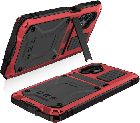 Compatible for Samsung Galaxy A32 5G Case, Aluminum Metal Gorilla Glass Waterproof Shockproof Heavy Duty Sturdy Protector Cover,with Built-in Fold...