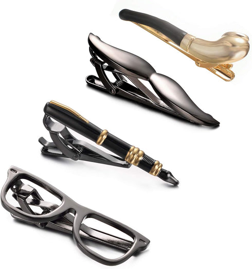 Yoursfs 4Pcs Novelty Tie Clips Set for Men 316L Stainless Steel Cool Unique Tie Bar Pin Set Men's Fashion Jewelry Accessories...