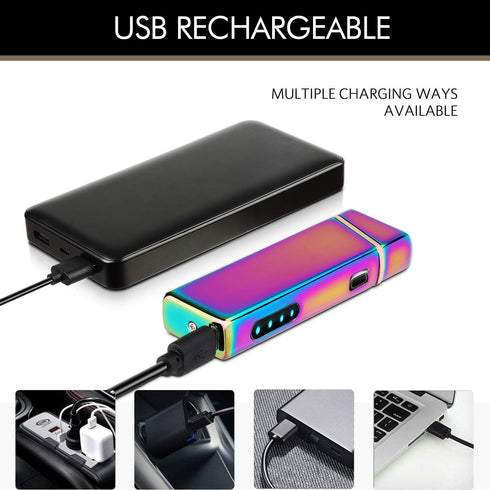 Electric Arc Windproof Plasma Lighter - USB Rechargeable, Upgraded Battery Indicator - Multichrome...