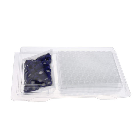 2ML Polypropylene Vials, 9mm Short Thread Vial with Micro Volume 700µL, Blue Screw Cap with Hole, WhitePTFE&Red Silicone Septa, for Ion Chromatogr...