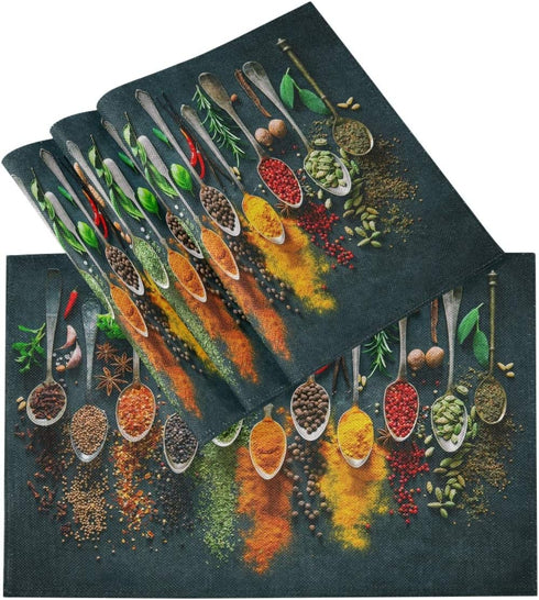 Cooking Herbs Spices Placemats Set of 4 Pepper Chili Table Mats Burlap Placemat Washable Non-Slip Heat Resistant Place Mats for Party Kitchen Dini...