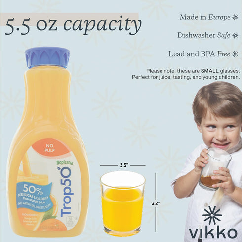 Vikko Small Orange Fruit Juice Glasses, 5 oz, Set of 6, Durable Glass Tumblers, Dishwasher Safe...