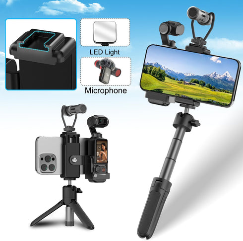 OSMO Pocket 3 Phone Mount Holder with 1/4 Threaded Hole and Cold Shoe Expansion Frame for light mic compatible with DJI OSMO Pocket 3 Accessories...