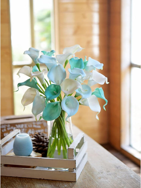 FiveSeasonStuff Real Touch Calla Lily Artificial Flowers Wedding Bridal Bouquet | Floral Arrangements | 15 Calla Lilies (Marine Blue)...