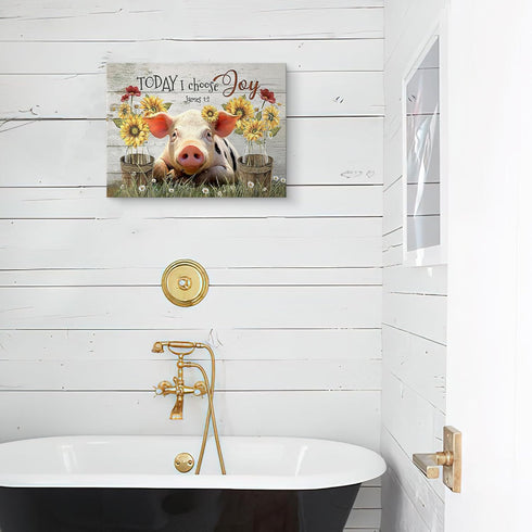 Luslya Farmhouse Pig Canvas Wall Art Cute Pig Sunflower Painting Country Wall Decor Framed Rustic Posters Home for Living Room Bedroom Bathroom De...