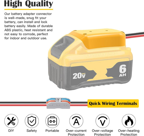 2 Packs Power Wheel Adapter for Dewalt 20V Battery Adapter Power Wheels Battery Converter Kit with Fuses & Wire Terminals, 12AWG Wire, Power Conne...
