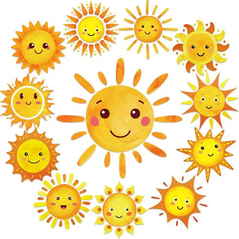 gisgfim 60 Pcs Sunshine Decorations Sun Cutouts 12 Designs Summer Bulletin Board Decoration Happy Sun Bulletin Board Cutouts Decor for Spring Suns...