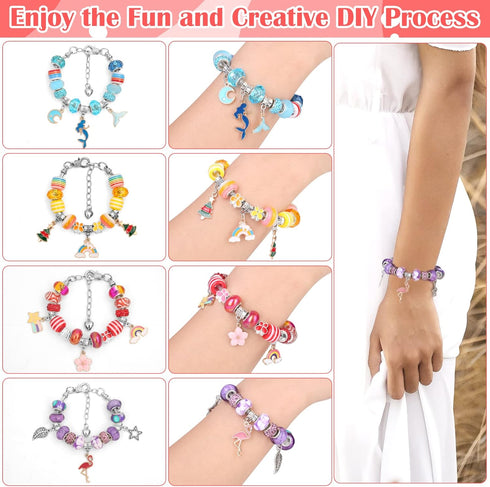 Lezmarket 208 Pcs Charm Bracelet Making Kit for Girls, Unicorn Mermaid Crafts Gifts Set, Charm Bracelets Jewelry Making Kit for 8-12 Age Girl Chri...