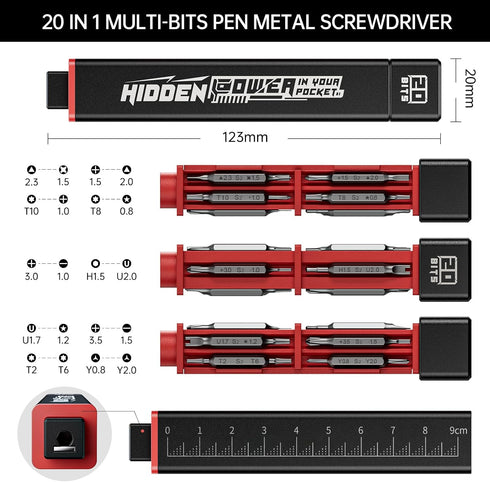 JAKEMY Precision Screwdriver Set, 20-in-1 Metal Precision Screwdriver, 10 Pcs Reinforced S2 Steel Precision Double-head Bits, Manual Pen Shaped Sc...