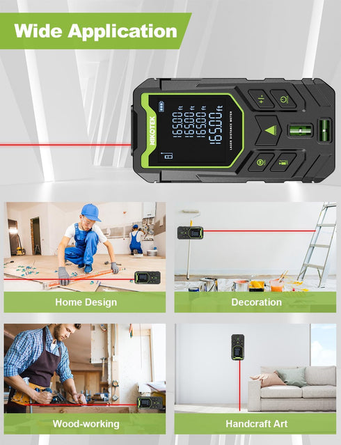 Laser Measure, 165ft Laser Distance Meter with Bubble Levels and Black LCD Display for Pythagorean Mode, Measuring Distance, Area, Volume...