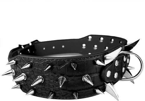 New Spiked Dog Collar Protecting The Dog's Neck from Bitting Spiked Studded Dog Collar for Dogs 2" Width Pet Collar Black Large Fit for Neck Girth...