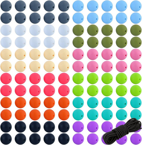120 Pcs Silicone Round Bead, MaehSab 12mm Silicone Beads Bulk with 5 Meters Elastic Beaded Rope, Silicone Beads Making Kit for Necklace Bracelet K...