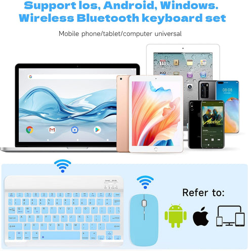 Bluetooth Keyboard and Mouse Combo, QWERT Layout Universal Ultra-Slim Wireless Keyboard Mouse Set for Android Windows iPad iPhone Samsung Tablet P...