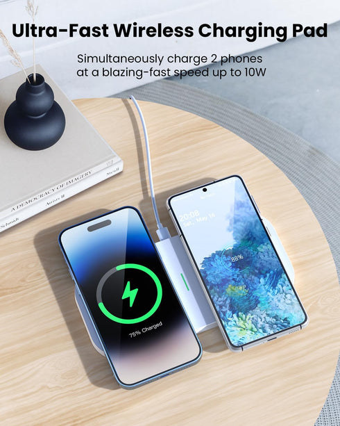 2 in 1 Wireless Charging Pad - 10W Max Wireless Charger for Apple iPhone 15/14/14 Plus/14 Pro Max/13/12/Mini/11/SE/X/8, Airpods 3/2/Pro, Wireless ...
