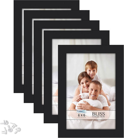 Icona Bay 4x6 Picture Frames (Black, 5 Pack), Modern Style Wood Composite Frames Table Top or Wall Mount, Bliss Collection...