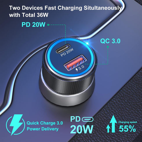 USB C Car Charger 5 Pack, Bangfun 36W Dual Port PD&QC 3.0 Fast Charging 12V Car Charger Adapter Cigarette Lighter USB Charger Plug for iPhone 15 1...