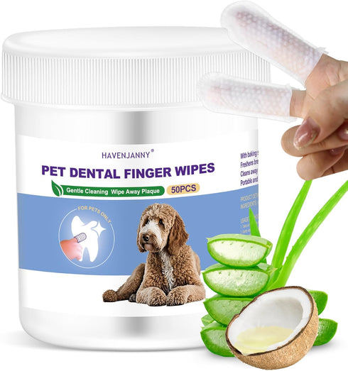 HavenJanny 50pcs Pet Teeth Cleaning Wipes for Dogs and Cats, Dog Dental Wipes for Reducing Plaque and Freshening Breath, Disposable Gentle Cleanin...