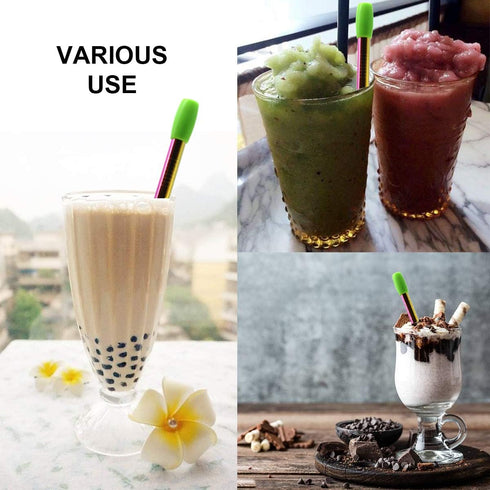 Reusable Boba Smoothie Straw Rainbow Metal Straws Wide Thick Fat Angled Tip Sharp End Straw for Milkshake Jumbo Bubble Tea Straws With Carry Case ...
