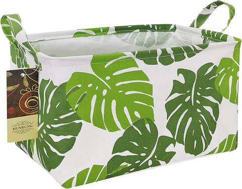 HUNRUNG Rectangle Storage Basket Cute Canvas Organizer Bin for Pet/Children Toys, Books, Clothes Perfect for Rooms/Playroom(Leaf)...