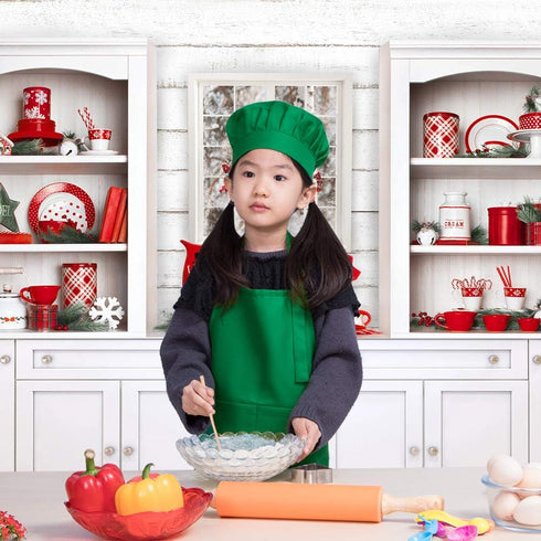 Kids Apron and Chef Hat Set, Children's Adjustable Bib Apron with 2 Pockets. Cute Boys Girls Kitchen Apron for Cooking, Baking, Painting, Training...