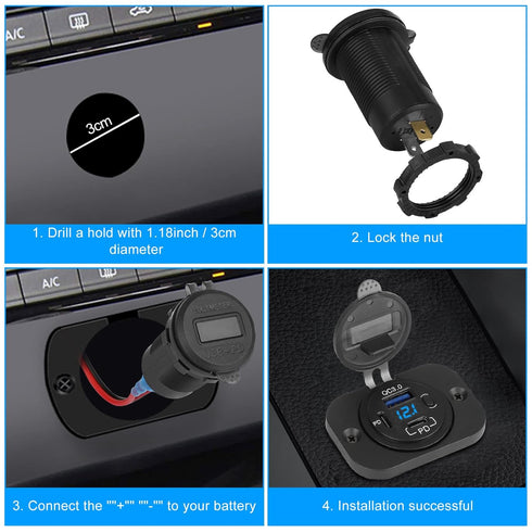 Linkstyle 12V USB Outlet, 58W PD USB-C & QC3.0 USB-A Port Charger Socket, 12V USB Socket Outlet Panel with Voltmeter Switch......