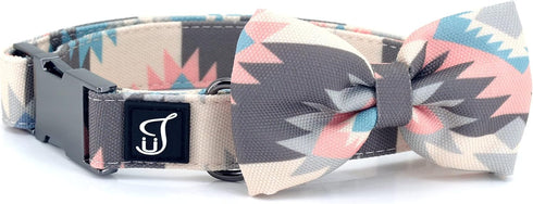 Ultra Joys Dog Collar with Bowtie - Soft Comfortable Cotton Fabric with Durable Metal Buckle in Boho Aztec Design - Small Size Collar with Removab...