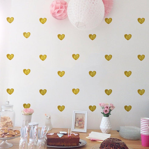 Amaonm 72 Pcs Removable Sparkling Gold Heart Wall Decals Stickers DIY Peel and Stick Art Decor Vinyl Wall Decal for Home Walls Weeding Birthday Pa...
