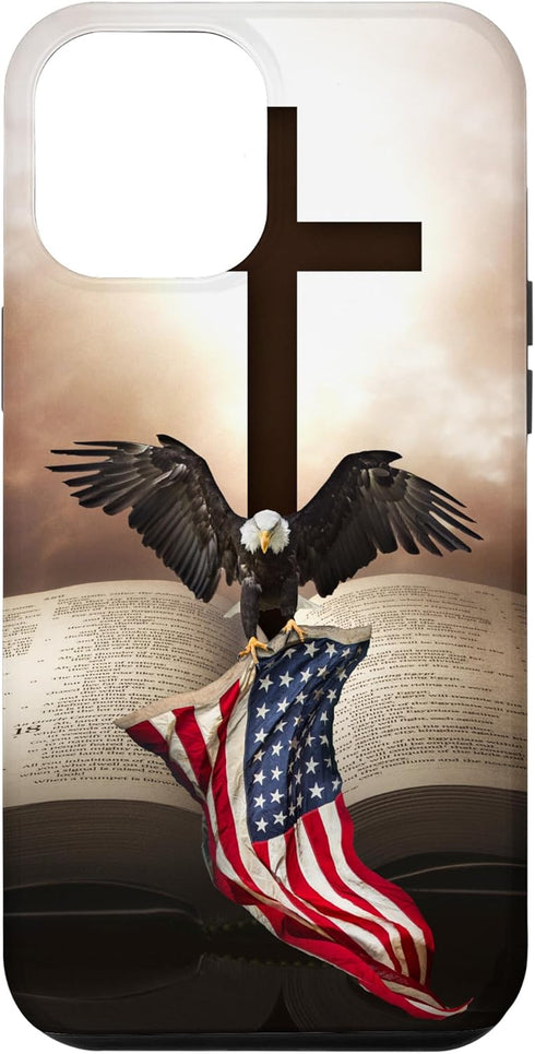 iPhone 12 Pro Max Pretty Christian Cross Bible A Bald Eagle Grip American Flag Case...