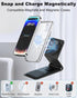 Foldable Magnetic Wireless Charger, Leather 3-in-1 Charging Station for Multiple Devices Apple, Fast Travel Mag-Safe Charger Stand for iPhone 15 1...