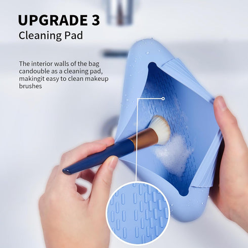 Silicone Makeup Brush Holder Travel Cosmetic Bag?Soft Portable Cosmetic Face Brushes Holder with Upgrade Anti-Fall Out Magnetic Closure, Large Tra...