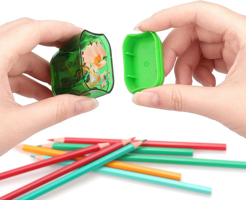 8 Pack Double Holes Pencil Sharpener Manual Pencil Sharpeners with Lid Pencil Sharpeners for Kids Plastic Pencil Sharpeners for School Office Home...