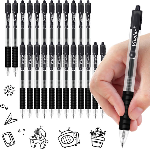 Vitoler 24 Pcs Gel Pens,0.7mm Retractable Medium Point Pens,Smooth Writing Black Gel Ink Pens with Comfortable Grip for Office Home School Supplie...